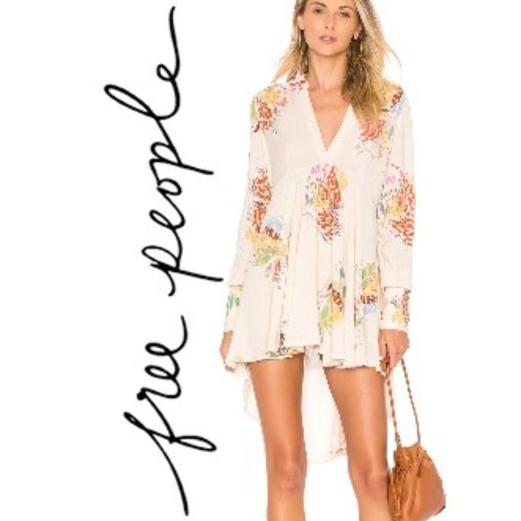 FREE PEOPLE Cream/TAN Field of Butterflies Patterned V-Neck Tunic Size XS - Picture 2 of 10